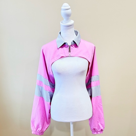 Free People Movement Swift Pink Gray Windbreaker Jacket Bolero Shrub Sz Fits All - Picture 2 of 10